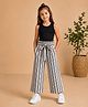 StyloBug Woven Sleeveless Solid Top & Striped Palazzo Set With Belt - Black