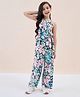StyloBug Viscose Rayon Woven Sleeveless Abstract Printed Jumpsuit - Blue