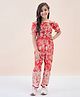 StyloBug Viscose Rayon Woven Cold Shoulder Sleeves Floral Printed Jumpsuit - Red