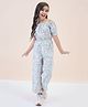 StyloBug Rayon Woven Cold Shoulder Sleeves Floral Printed Jumpsuit - Off White