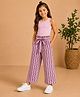 StyloBug Woven Sleeveless Solid Top & Striped Palazzo Set With Belt - Pink