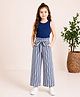 StyloBug Woven Sleeveless Solid Top & Striped Palazzo Set With Belt - Blue