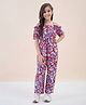StyloBug Viscose Rayon Woven Cold Shoulder Sleeves Floral Printed Jumpsuit - Red