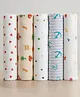 GRASPING FINGERS Pack of 5 100% Cotton Muslin Mulmul Baby Swaddle Set , 110x100 cm , Breathable Swaddle Wrap, Burp Cloth, Nursing Cover for New Born , Hypoallergenic - Multicolor