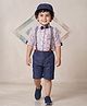 AJ Dezines Cotton Woven Half Sleeves Abstract Printed Shirt & Shorts Set With Attached Bow Suspenders & Cap - Pink