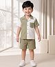 AJ Dezines Cotton Blend Knit Half Sleeves Pocket Detailed Colour Blocked Shirt & Shorts Set - Green