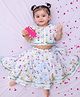 BownBee Pure Cotton Woven Half Sleeves Floral Printed & Lace Embellished Lehenga & Choli Set - White