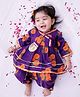 BownBee Pure Cotton Woven Three Fourth Sleeves Floral Printed Lace Embellished Angarakha Style Kurti & Dhoti Set - Purple