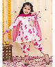 BownBee Pure Cotton Woven Three Fourth Sleeves Floral Printed Lace Embellished Angarakha Style Kurti & Dhoti With Dupatta Set - Baby Pink
