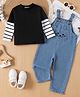 Mark & Mia Knit Full Doctor Sleeves T-Shirt and Dungaree with Face Embroidery in Black