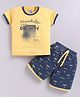 URBAN KOOL Knitted Half Sleeves Typography Printed Tee  & Shorts Set - Yellow