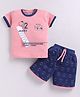 URBAN KOOL Knitted Half Sleeves Typography Printed Tee & Shorts Set - Peach