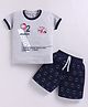 URBAN KOOL Knitted Half Sleeves Typography Printed Tee & Shorts Set - Light Grey