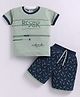 URBAN KOOL Knitted Half Sleeves Typography Printed Tee & Shorts Set - Green