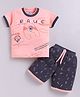 URBAN KOOL Knitted Half Sleeves Treasure Text Printed Tee & Shorts Set - Light Orange
