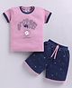 URBAN KOOL Knitted Half Sleeves Typography Printed Tee & Shorts Set - Onion Pink