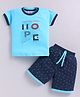 URBAN KOOL Knitted Half Sleeves Hope Text Printed Tee & Shorts Set - Aqua Blue