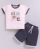 URBAN KOOL Knitted Half Sleeves Hope Text Printed Tee & Shorts Set - Light Peach