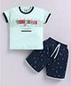 URBAN KOOL Knitted Half Sleeves Distract Text Printed Tee & Shorts Set - Light Green