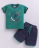 URBAN KOOL Knitted Half Sleeves Boy Printed Tee & Shorts Set - Green