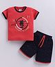 URBAN KOOL Knitted Half Sleeves Boy Printed Tee & Shorts Set - Red