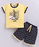 URBAN KOOL Knitted Half Sleeves Skater Printed Tee & Shorts Set - Yellow
