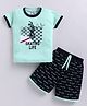 URBAN KOOL Knitted Half Sleeves Skater Printed Tee & Shorts Set - Sea Green