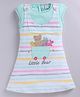 MELONI Knitted Knit Half Sleeves Striped & Bear Embroidered Pinafore Dress - Green