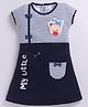 MELONI Knitted Knit Half Sleeves  Teddy Applique Detailed Dress - Navy Blue