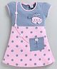 MELONI Knitted Knit Half Sleeves Polka Dots Printed & Kitten Applique Detailed Dress - Pink