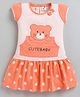 MELONI Knitted Knit Half Sleeves Polka Dots Printed & Bear Embroidered Dress - Orange