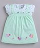 MELONI Cotton Knitted Knit Birds  Embroidered Pinafore Dress With Half Sleeves Top - Sea Green