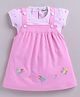 MELONI Cotton Knitted Knit Birds  Embroidered Pinafore Dress With Half Sleeves Top - Pink