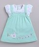MELONI Cotton Knitted Knit Birds Embroidered Pinafore Dress With Half Sleeves Top - Sea Green