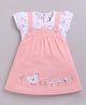 MELONI Cotton Knitted Knit Birds Embroidered Pinafore Dress With Half Sleeves Top - Orange