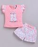 MELONI Knitted Knit Half Sleeves Cute Bunnies Printed Top & Shorts Set - Pink