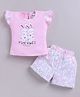 MELONI Knitted Knit Half Sleeves Cute Bunnies Printed Top & Shorts Set - Peach