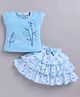 MELONI Knitted Knit Half Sleeves Floral Applique Detailed &  Printed Top & Skirt Set - Sky Blue
