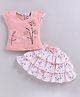 MELONI Knitted Knit Half Sleeves Floral Applique Detailed &  Printed Top & Skirt Set  - Peach