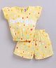 MELONI Knitted Knit Half Sleeves Dot & Sweet Girl Text Printed Coordinating Top & Shorts Set - Yellow