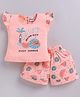 MELONI Knitted Knit Half Sleeves Watermelon Printed Top & Shorts Set - Orange