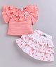 MELONI Textile Knit Half Sleeves Abstract Printed Top & Skirt Set - Orange