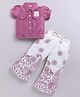 MELONI Silk Knit Half Sleeves Teddy Applique Detailed Top & Pants Set - Wine