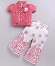 MELONI Silk Knit Half Sleeves Teddy Applique Detailed Top & Pants Set - Peach