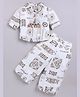 MELONI Linen Knit Half Sleeves Geometric Printed Coordinating Top & Pants Set - Brown