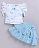 MELONI Jacquard Knit Half Sleeves Floral Printed Top & Skirt  Set - Sky Blue