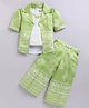 MELONI Silk Knit Floral Applique Detailed Top With Abstract Printed Coordinating Jacket & Pants Set - Green