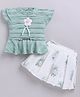 MELONI Jacquard Knit Half Sleeves Floral Applique Detailed  Top & Skirt Set - Green