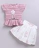 MELONI Jacquard Knit Half Sleeves Floral Applique Detailed  Top & Skirt Set  - Onion