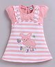 MELONI Knitted Knit Half Sleeves Striped & Baby Girl Text Embroidered Dress - Pink